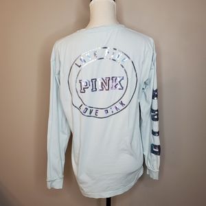 PINK Oversized Sequined Henley Long Sleeve Tee